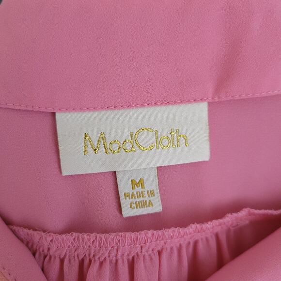ModCloth Pink Sleeveless Blouse Split V Neck Workwear Women Medium - Picture 9 of 11